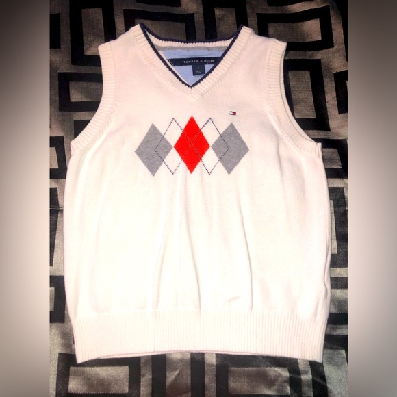 White V-neck Argyle Tommy Hilfiger Sweater Vest - Picture 1 of 3